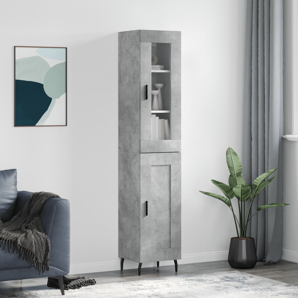betonszürke szerelt fa magasszekrény 34,5x34x180 cm