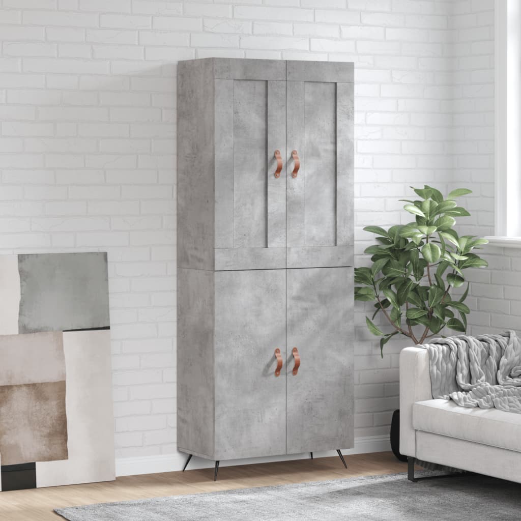 betonszürke szerelt fa magasszekrény 69,5 x 34 x 180 cm