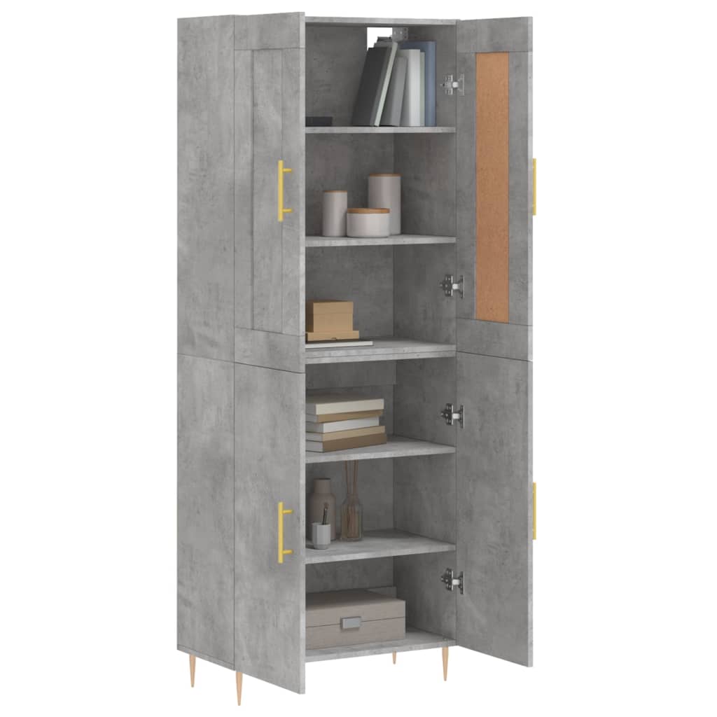 betonszürke szerelt fa magasszekrény 69,5 x 34 x 180 cm