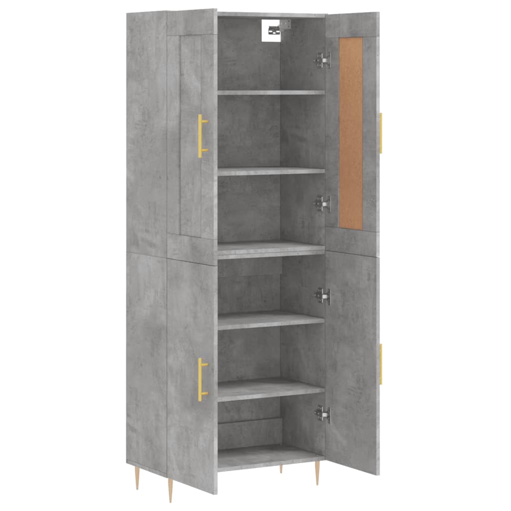 betonszürke szerelt fa magasszekrény 69,5 x 34 x 180 cm