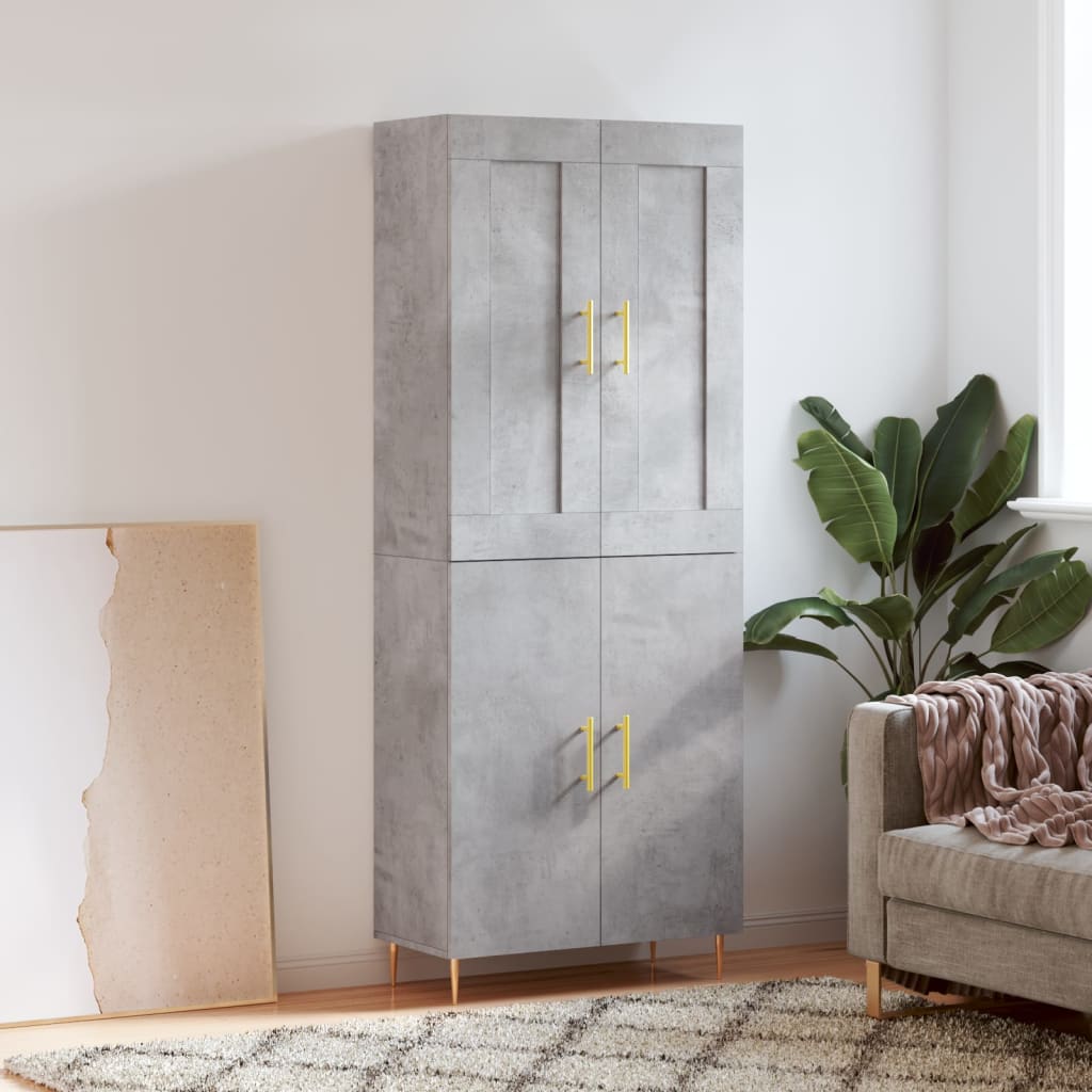 betonszürke szerelt fa magasszekrény 69,5 x 34 x 180 cm