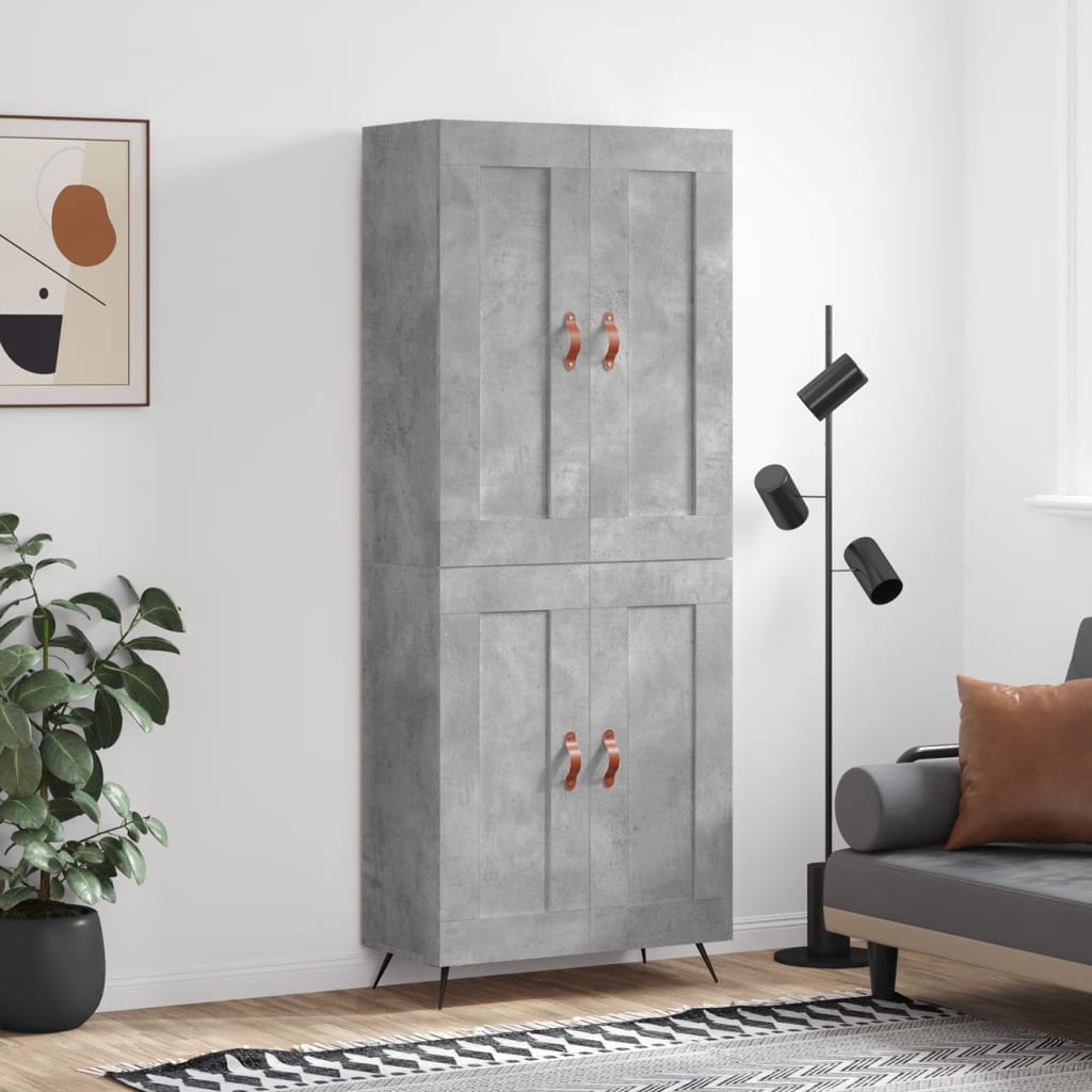 betonszürke szerelt fa magasszekrény 69,5 x 34 x 180 cm