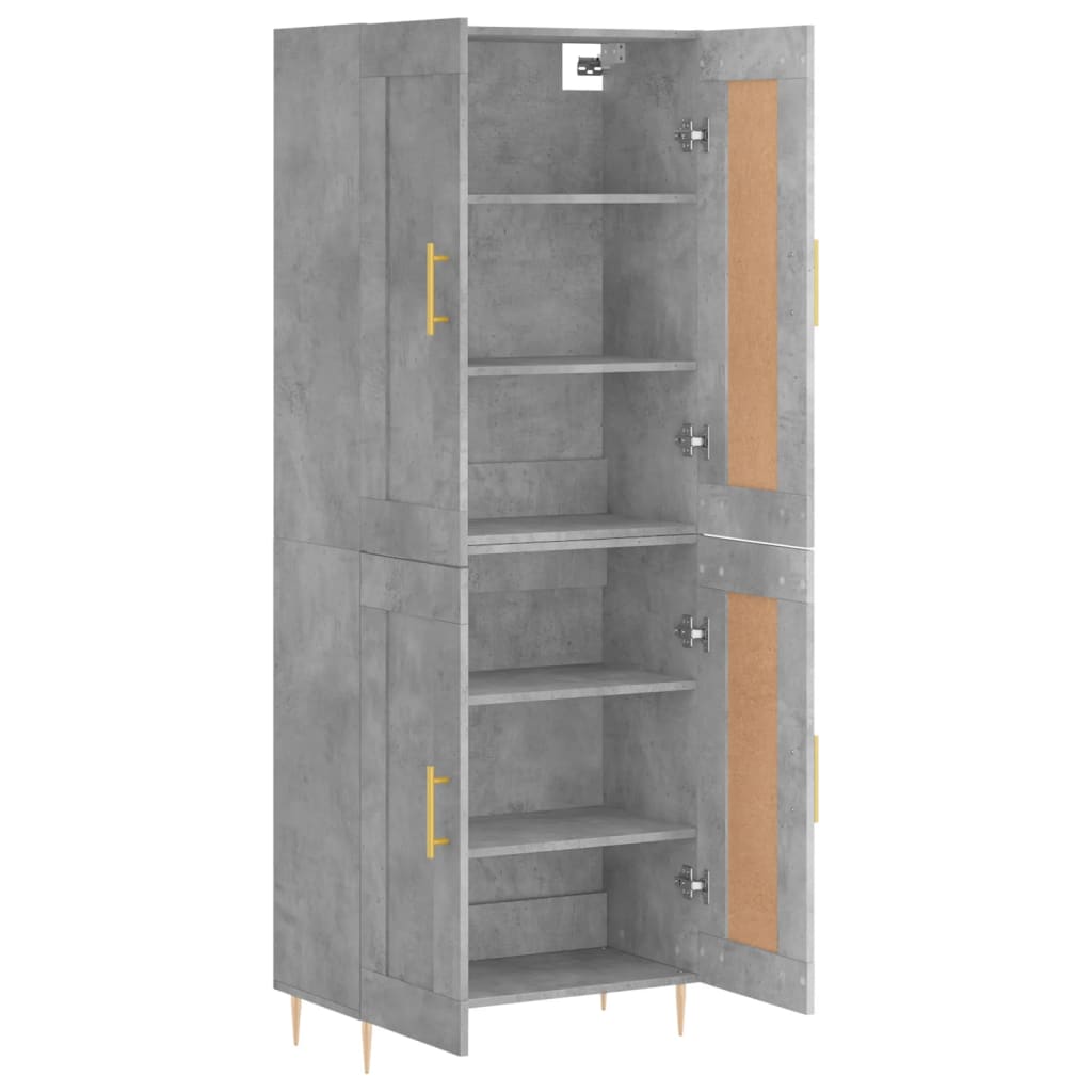 betonszürke szerelt fa magasszekrény 69,5 x 34 x 180 cm