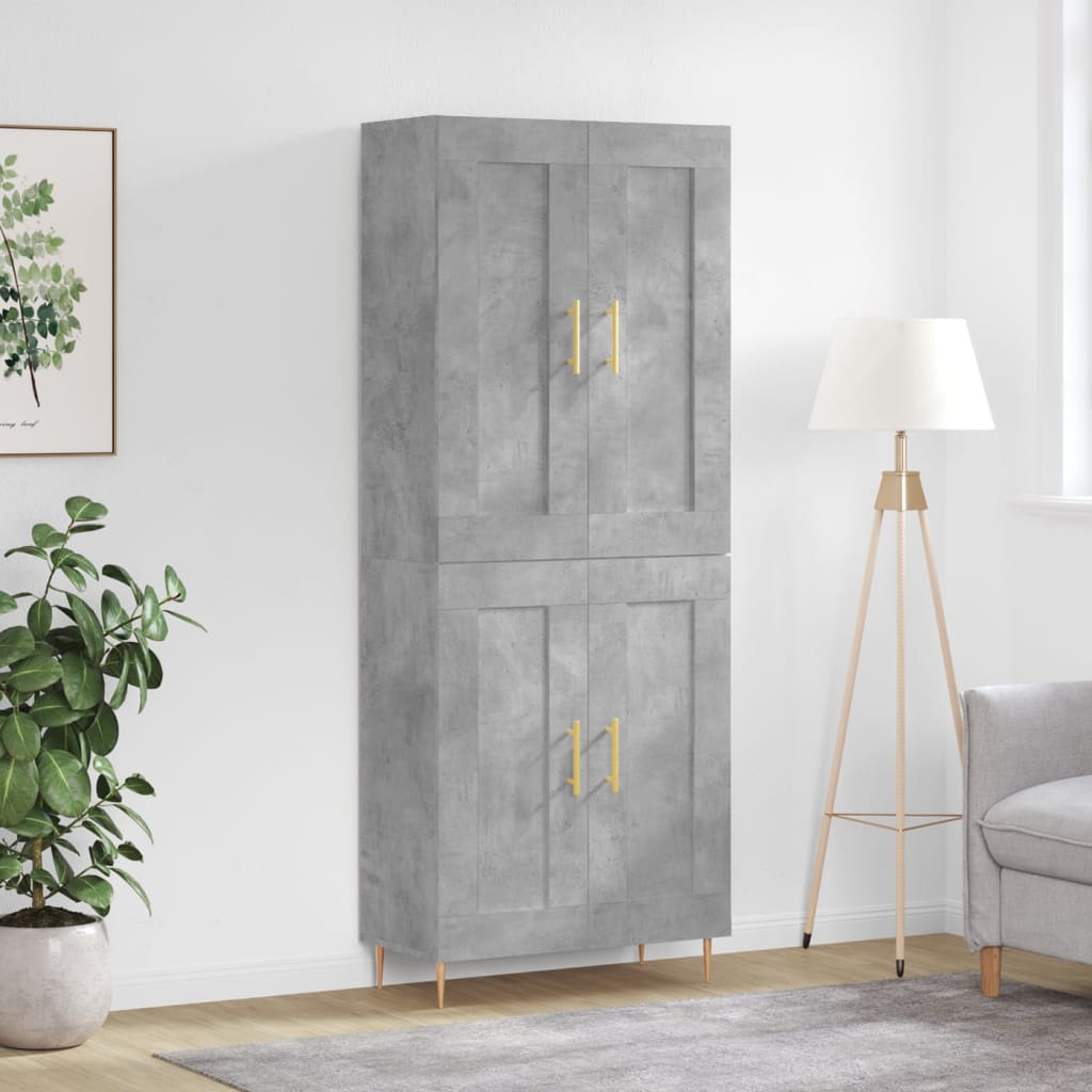 betonszürke szerelt fa magasszekrény 69,5 x 34 x 180 cm