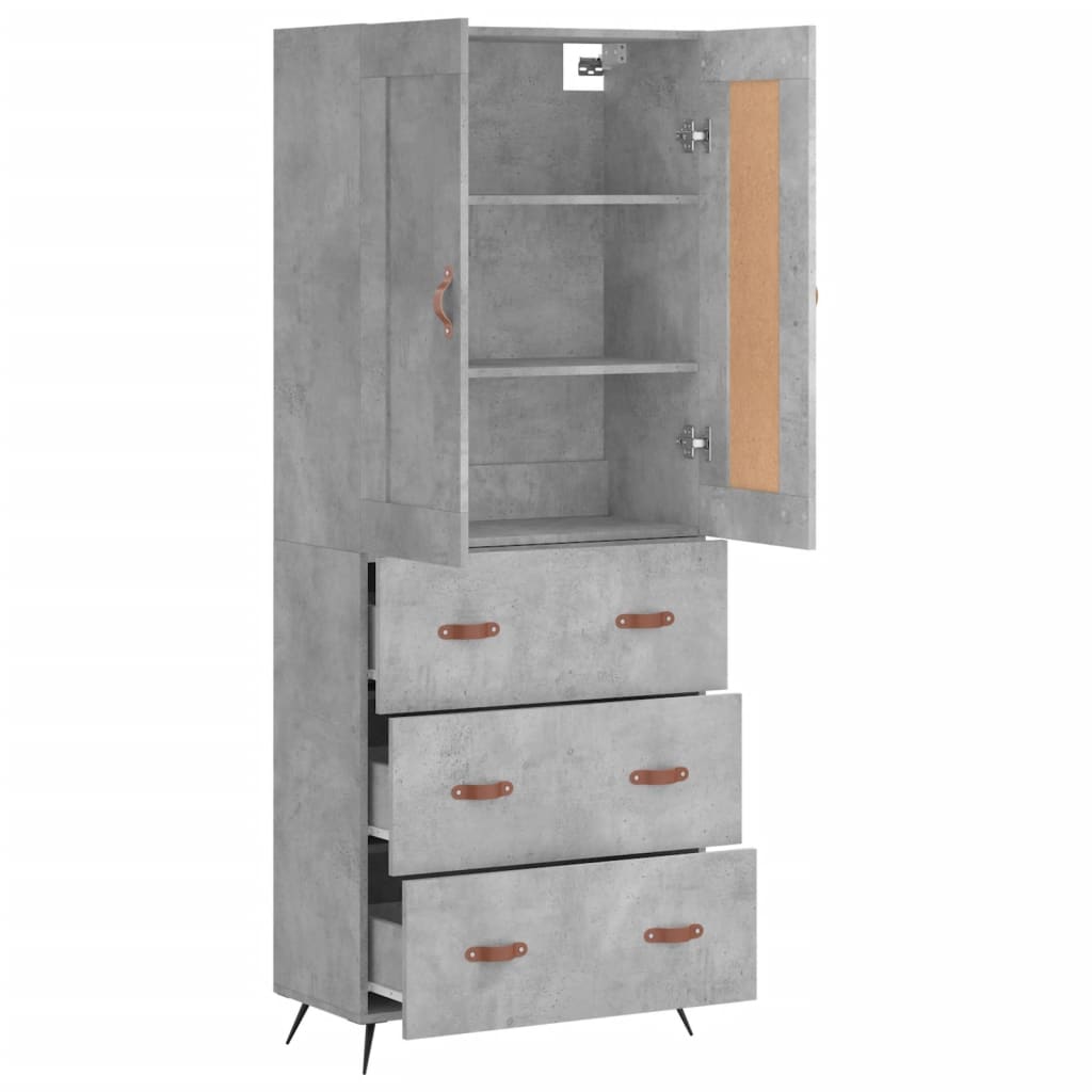 betonszürke szerelt fa magasszekrény 69,5 x 34 x 180 cm