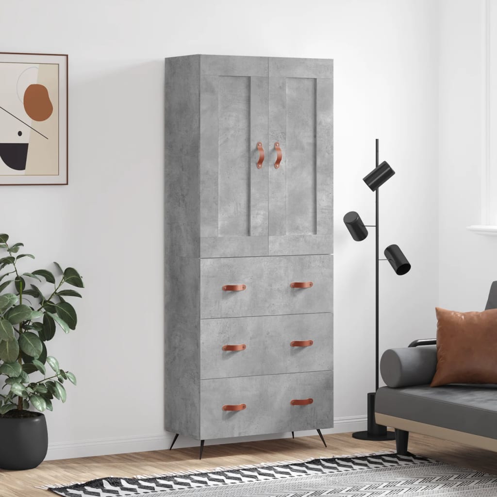 betonszürke szerelt fa magasszekrény 69,5 x 34 x 180 cm