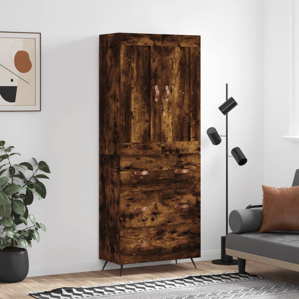 füstös tölgy színű szerelt fa magasszekrény 69,5 x 34 x 180 cm