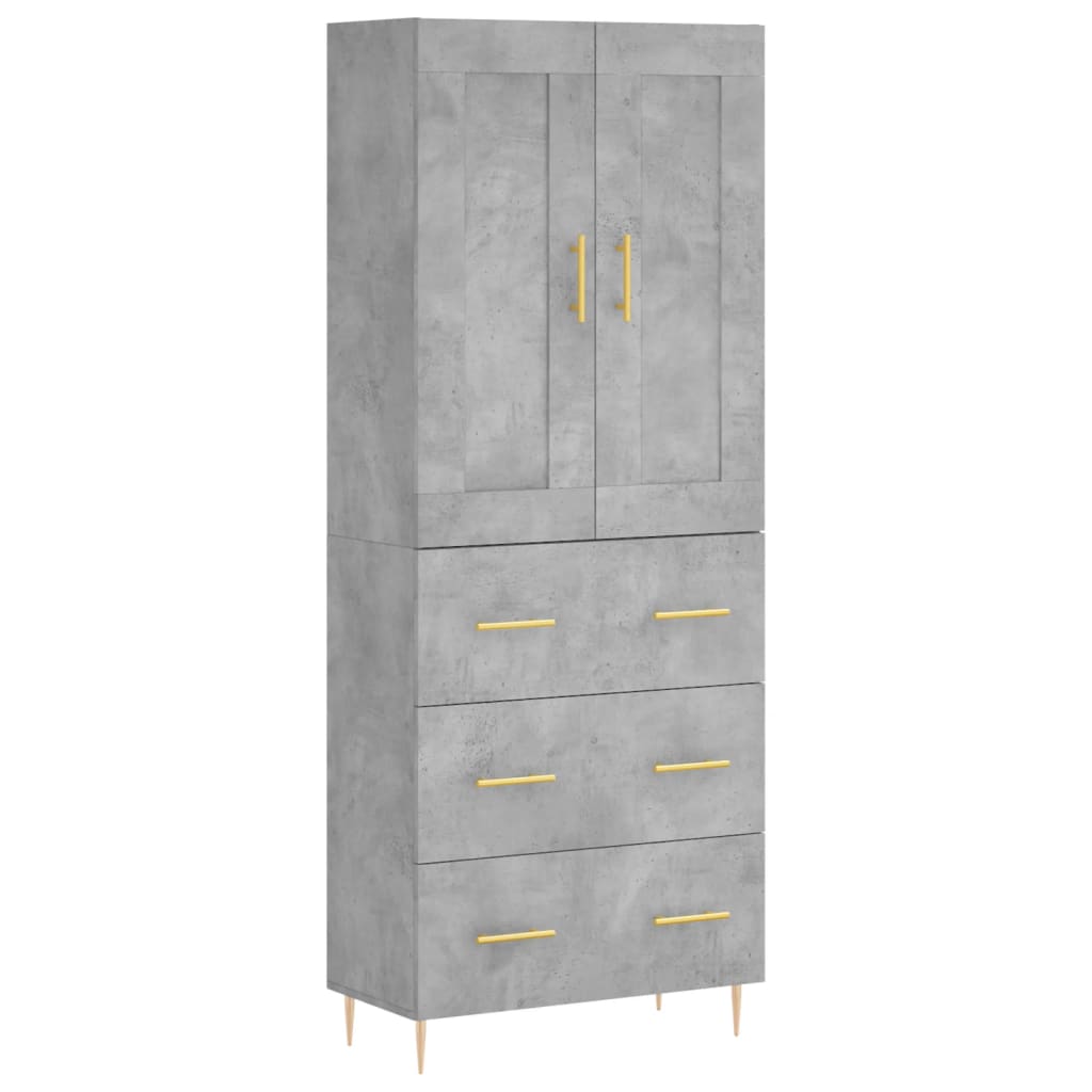 betonszürke szerelt fa magasszekrény 69,5 x 34 x 180 cm