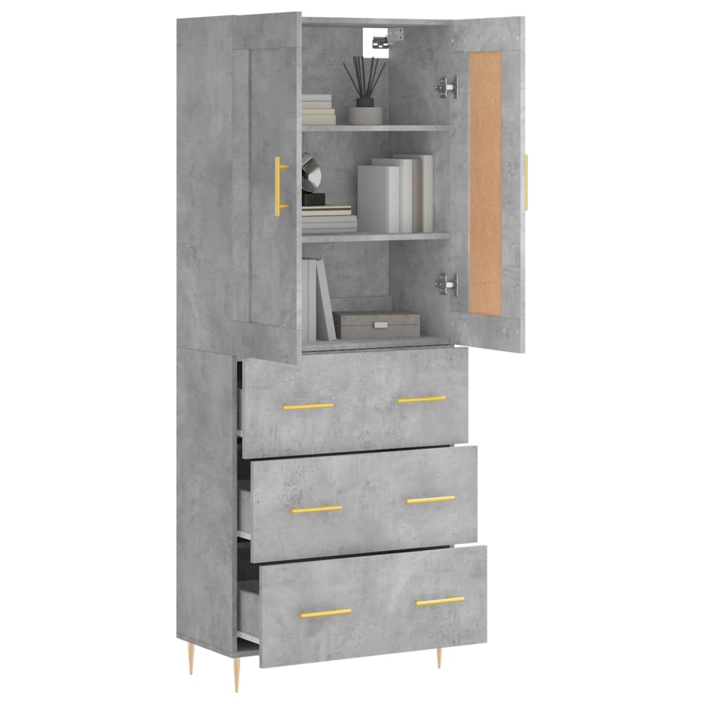 betonszürke szerelt fa magasszekrény 69,5 x 34 x 180 cm
