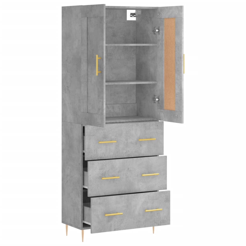 betonszürke szerelt fa magasszekrény 69,5 x 34 x 180 cm