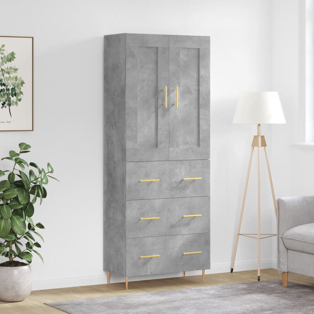 betonszürke szerelt fa magasszekrény 69,5 x 34 x 180 cm