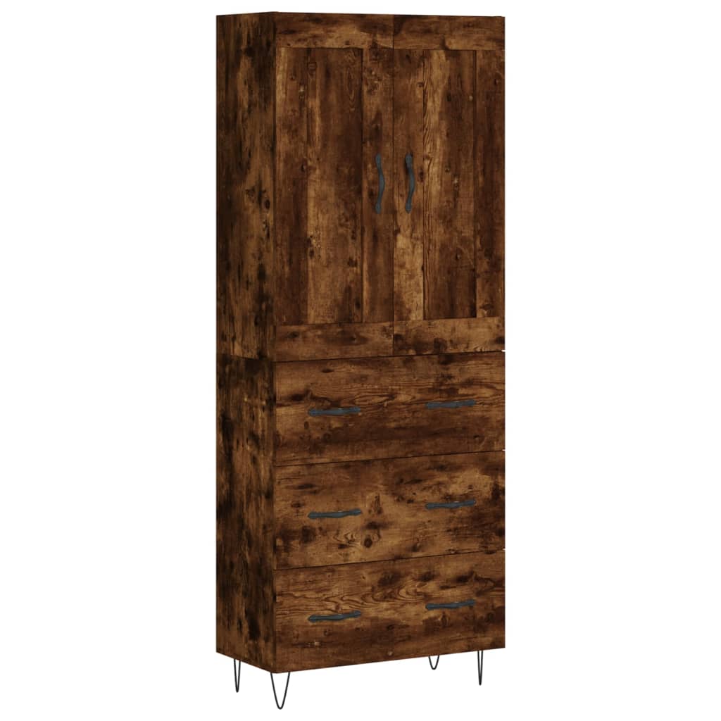 füstös tölgy színű szerelt fa magasszekrény 69,5 x 34 x 180 cm