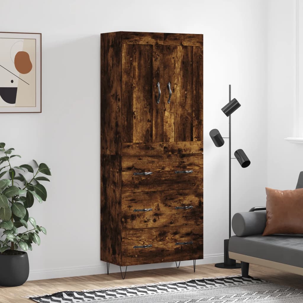 füstös tölgy színű szerelt fa magasszekrény 69,5 x 34 x 180 cm