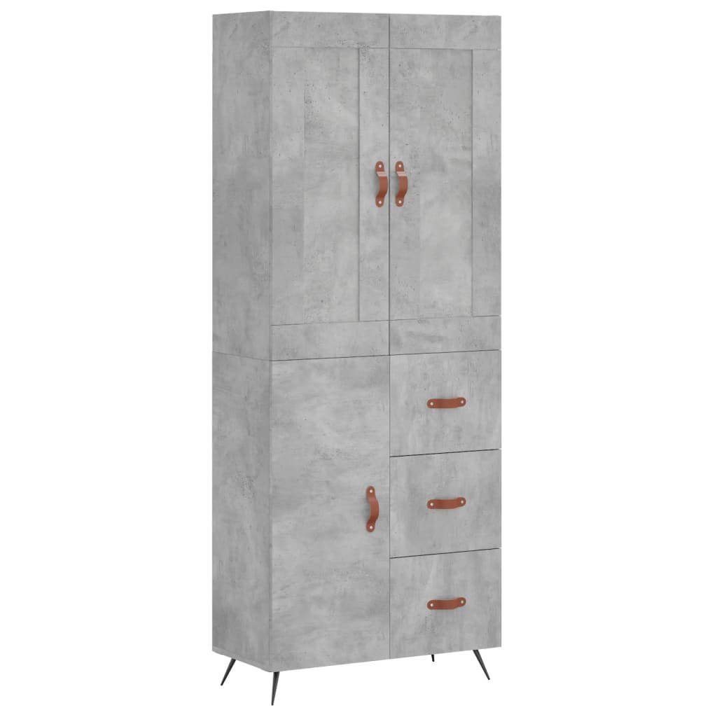 betonszürke szerelt fa magasszekrény 69,5 x 34 x 180 cm