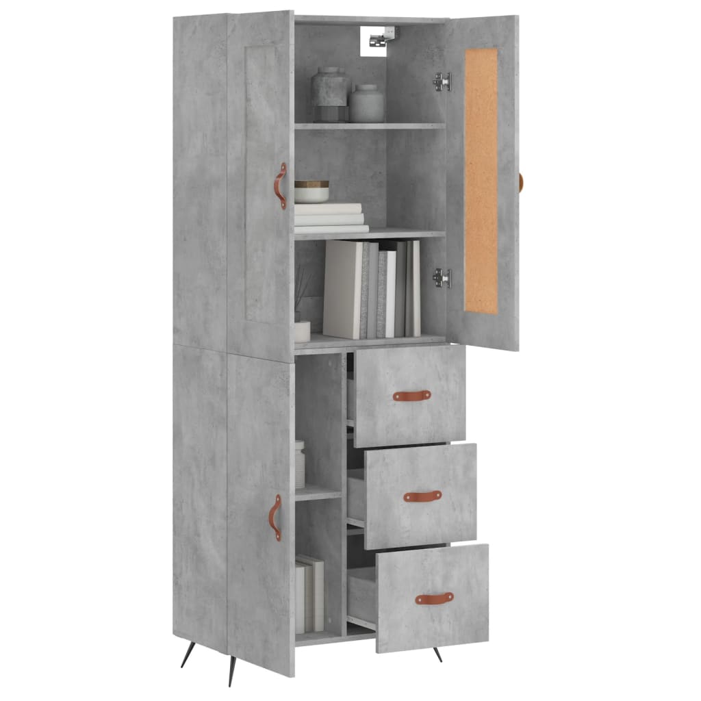 betonszürke szerelt fa magasszekrény 69,5 x 34 x 180 cm