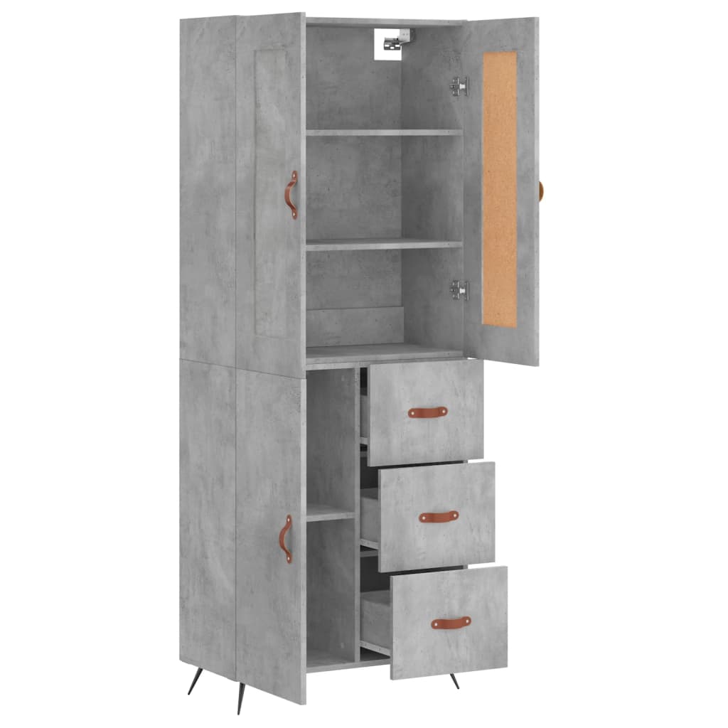 betonszürke szerelt fa magasszekrény 69,5 x 34 x 180 cm