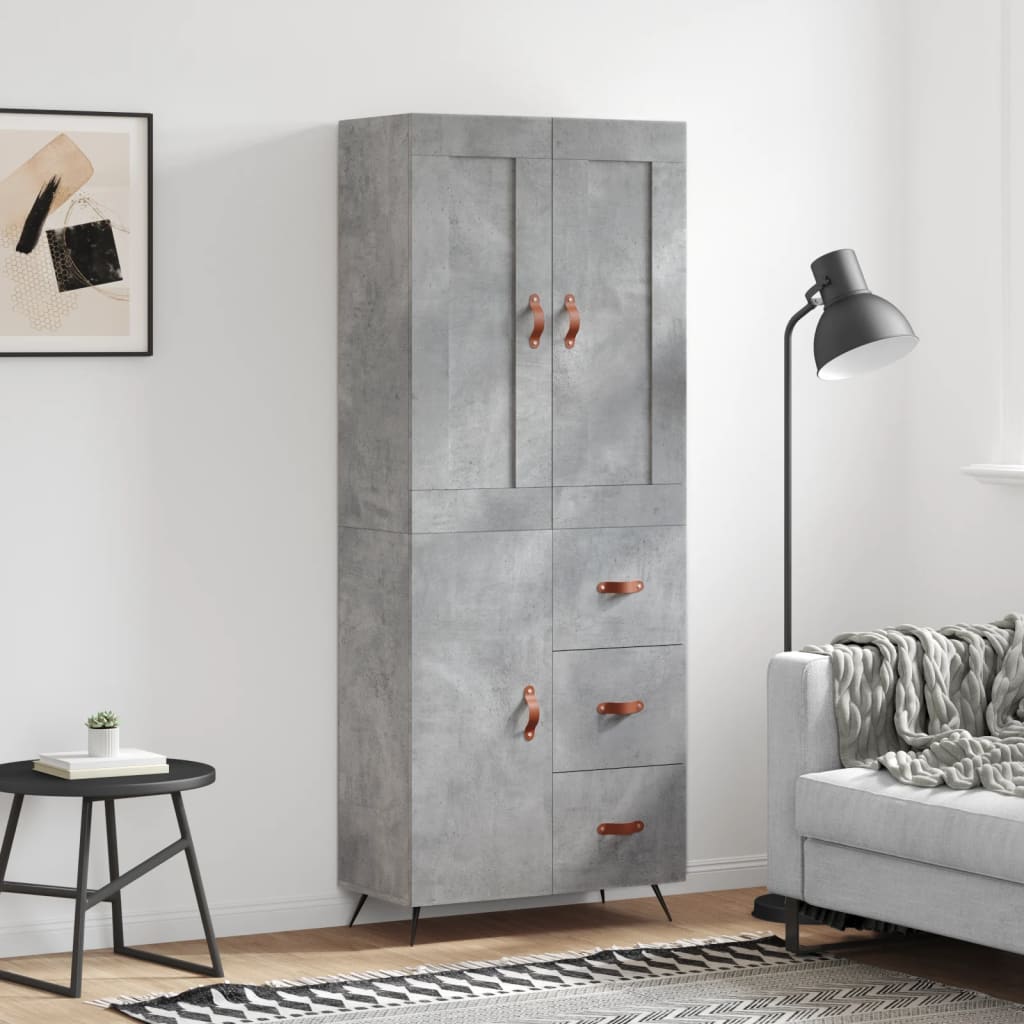 betonszürke szerelt fa magasszekrény 69,5 x 34 x 180 cm