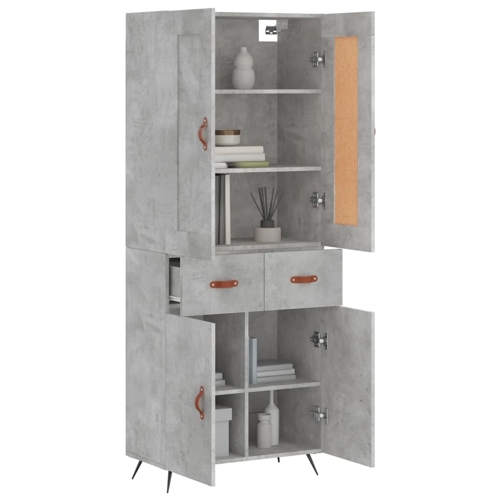 betonszürke szerelt fa magasszekrény 69,5 x 34 x 180 cm