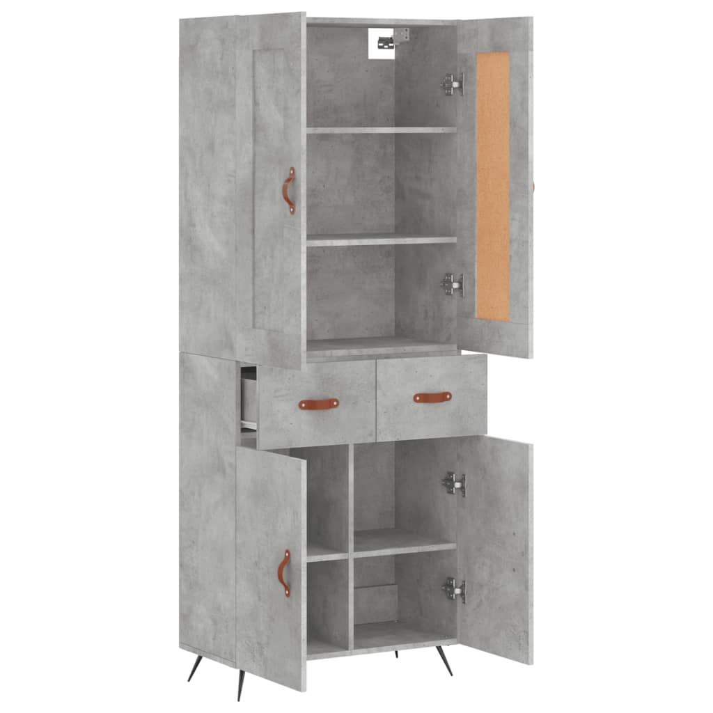 betonszürke szerelt fa magasszekrény 69,5 x 34 x 180 cm
