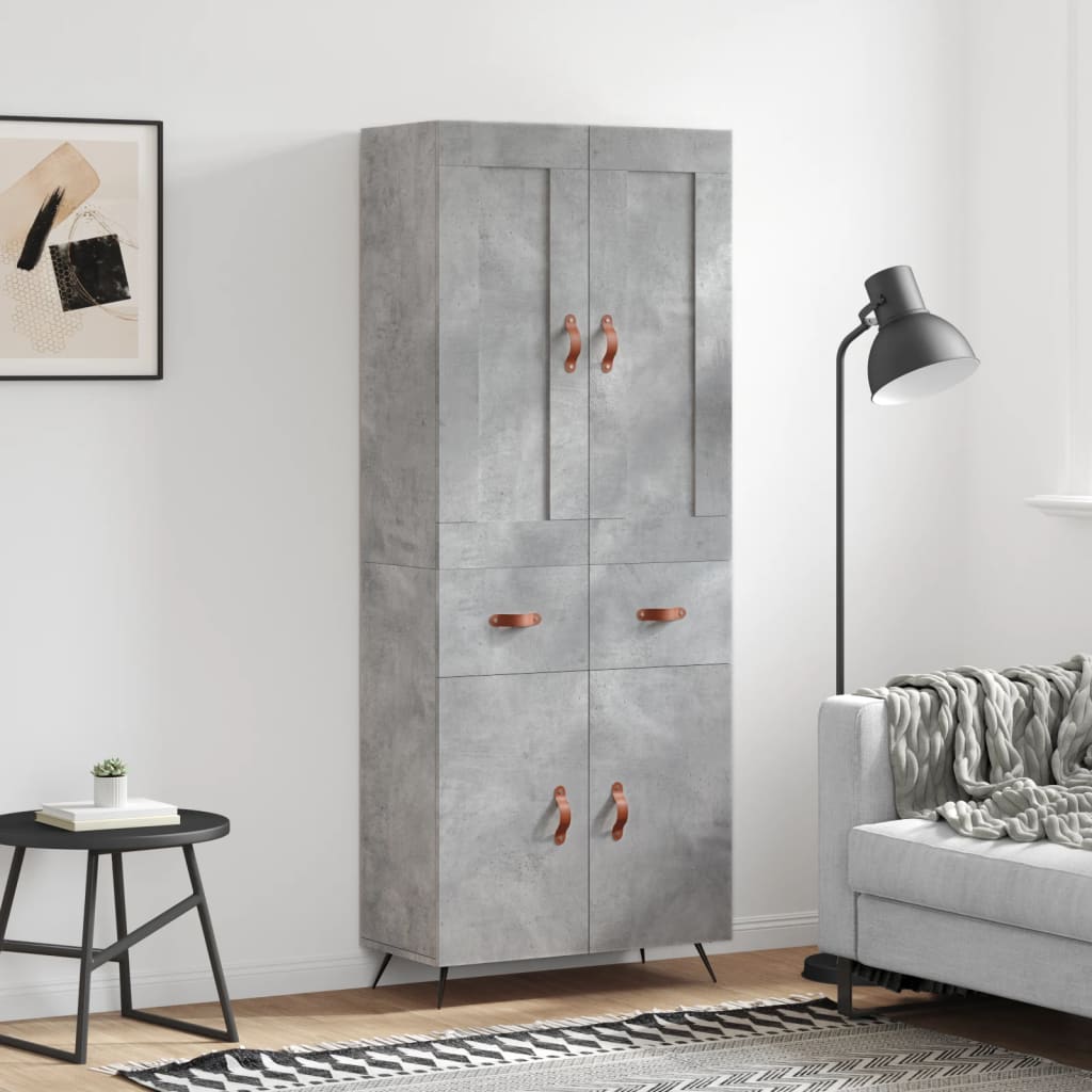 betonszürke szerelt fa magasszekrény 69,5 x 34 x 180 cm