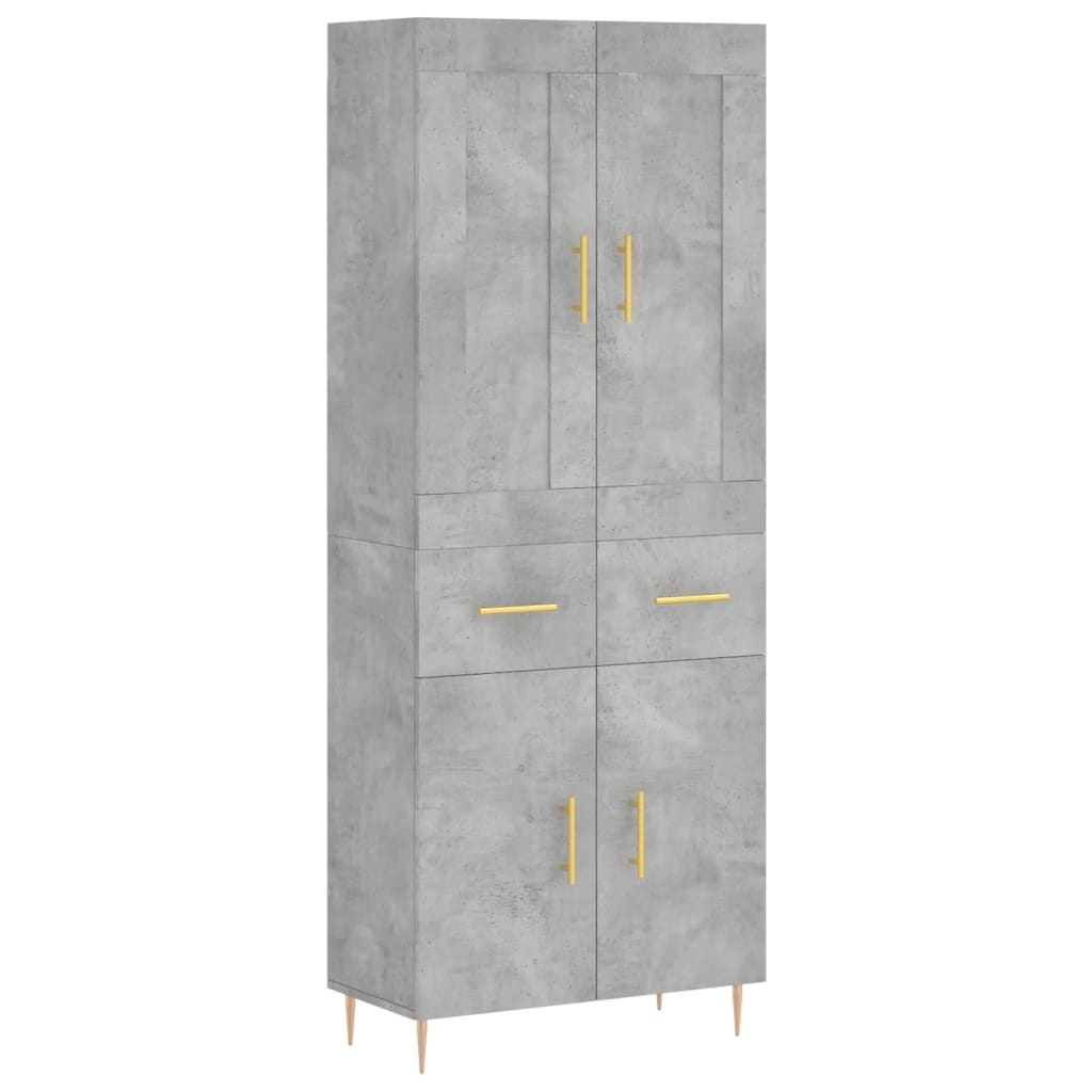 betonszürke szerelt fa magasszekrény 69,5 x 34 x 180 cm