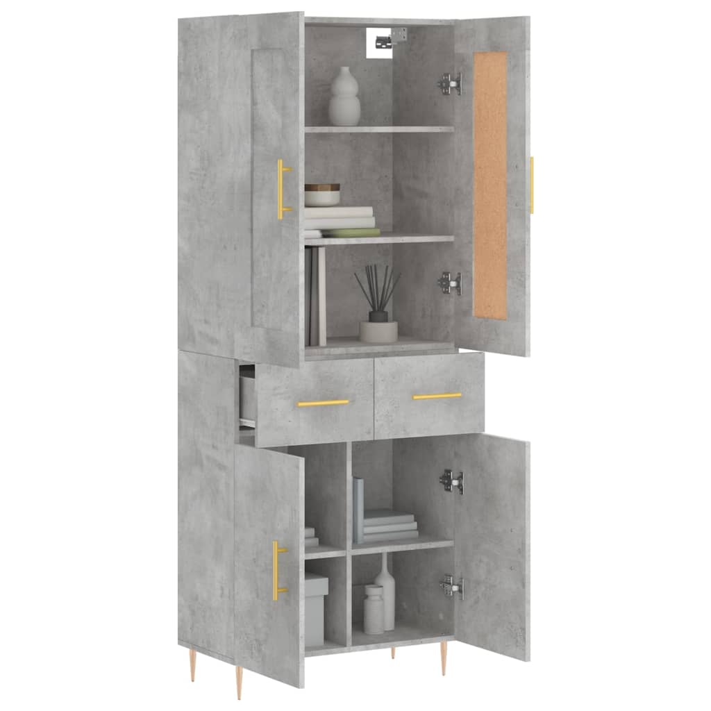 betonszürke szerelt fa magasszekrény 69,5 x 34 x 180 cm