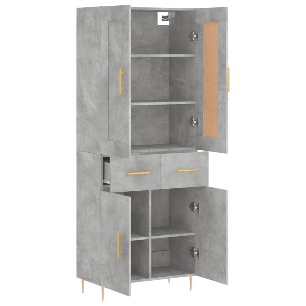 betonszürke szerelt fa magasszekrény 69,5 x 34 x 180 cm
