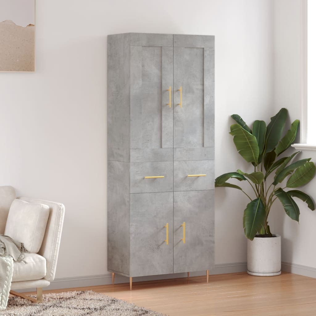betonszürke szerelt fa magasszekrény 69,5 x 34 x 180 cm