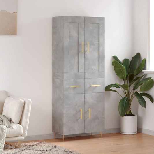 betonszürke szerelt fa magasszekrény 69,5 x 34 x 180 cm