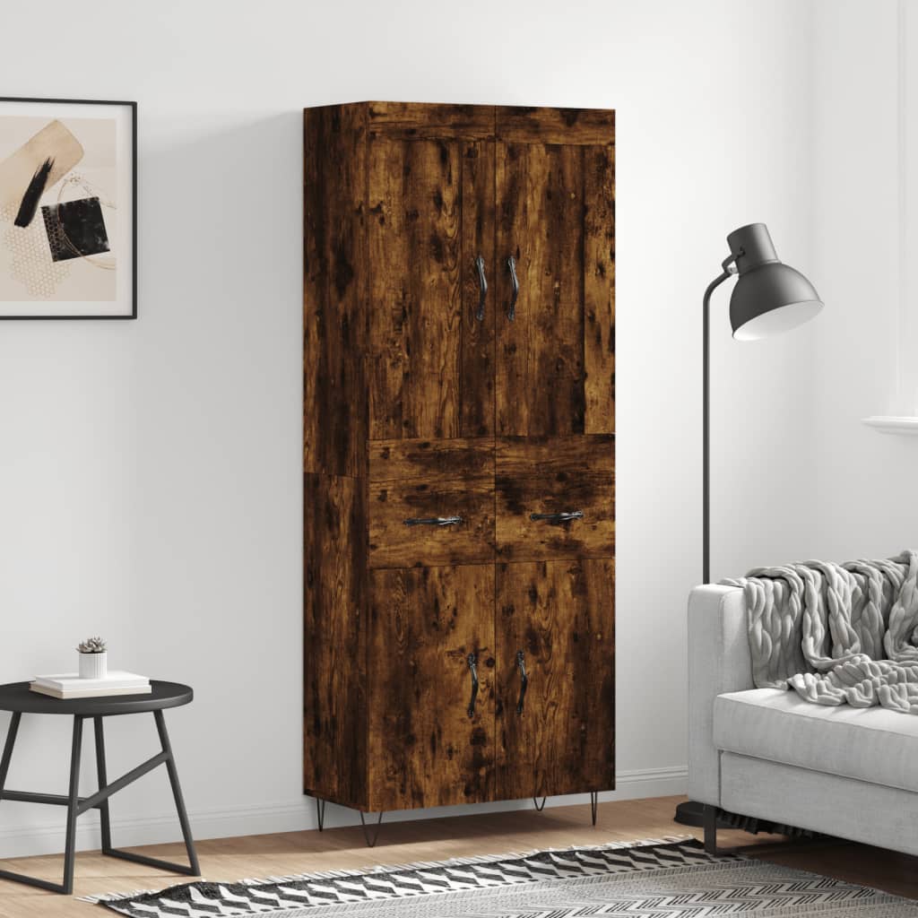 füstös tölgy színű szerelt fa magasszekrény 69,5 x 34 x 180 cm