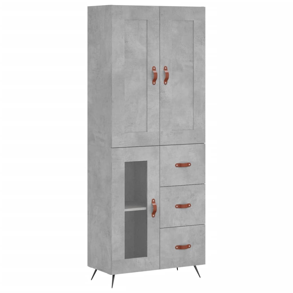 betonszürke szerelt fa magasszekrény 69,5 x 34 x 180 cm