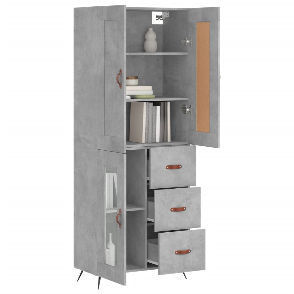 betonszürke szerelt fa magasszekrény 69,5 x 34 x 180 cm