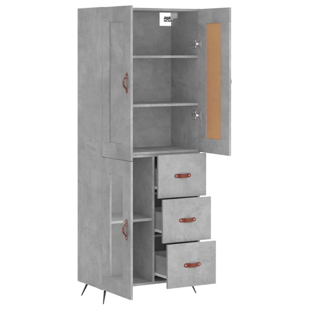 betonszürke szerelt fa magasszekrény 69,5 x 34 x 180 cm