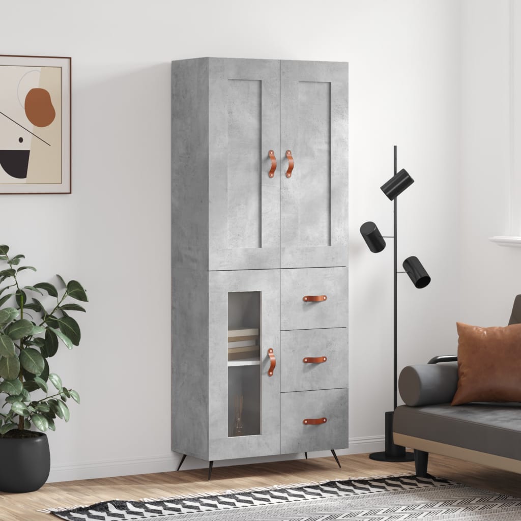betonszürke szerelt fa magasszekrény 69,5 x 34 x 180 cm
