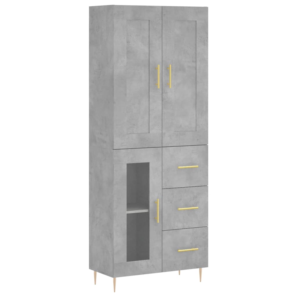 betonszürke szerelt fa magasszekrény 69,5 x 34 x 180 cm