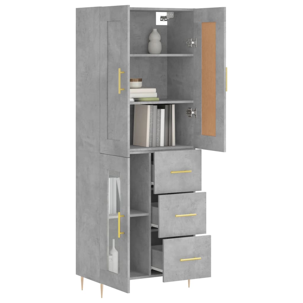 betonszürke szerelt fa magasszekrény 69,5 x 34 x 180 cm