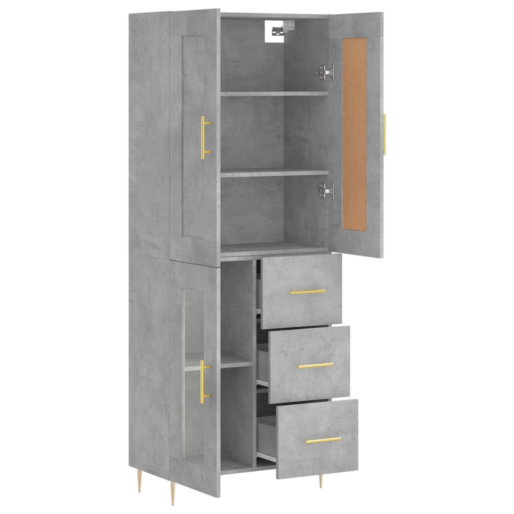 betonszürke szerelt fa magasszekrény 69,5 x 34 x 180 cm