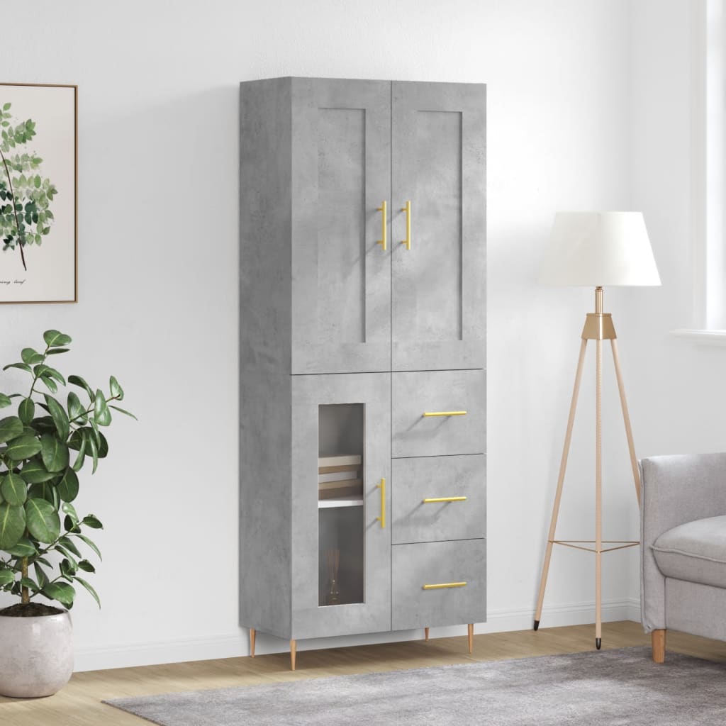betonszürke szerelt fa magasszekrény 69,5 x 34 x 180 cm