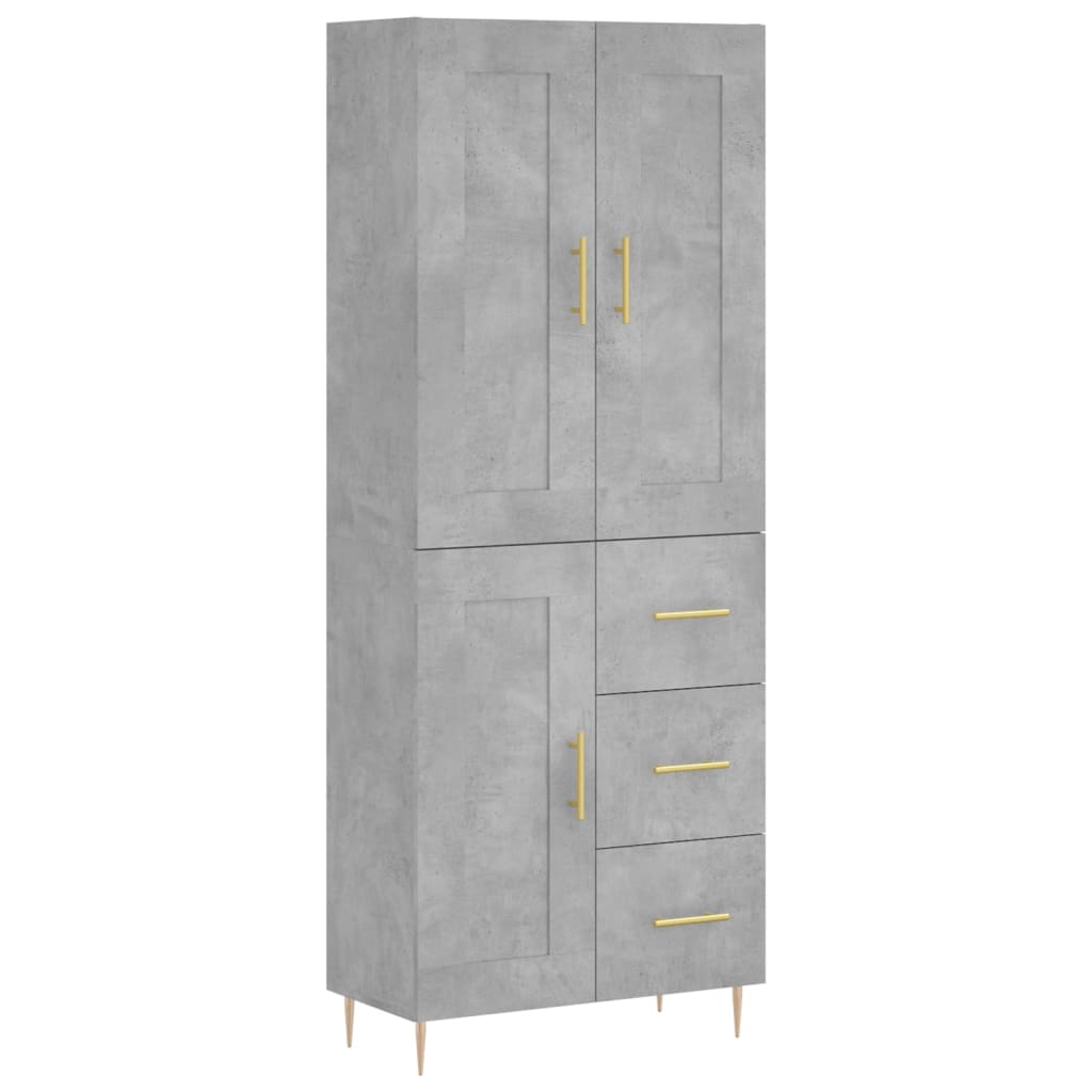 betonszürke szerelt fa magasszekrény 69,5 x 34 x 180 cm