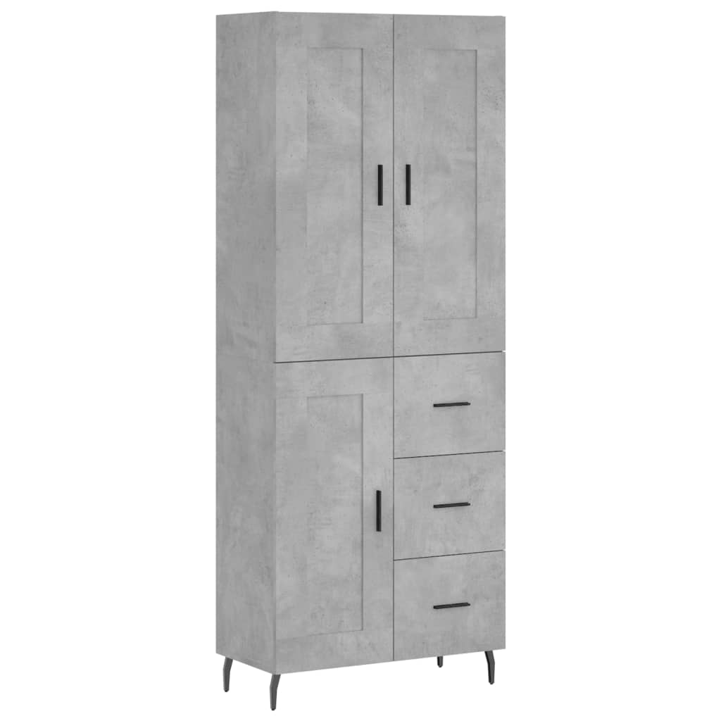 betonszürke szerelt fa magasszekrény 69,5 x 34 x 180 cm