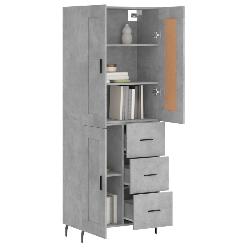 betonszürke szerelt fa magasszekrény 69,5 x 34 x 180 cm