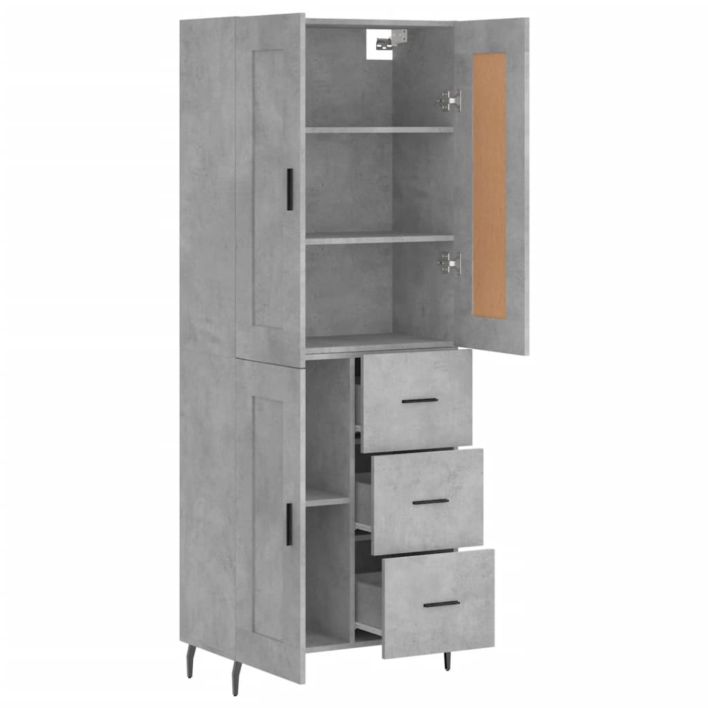 betonszürke szerelt fa magasszekrény 69,5 x 34 x 180 cm