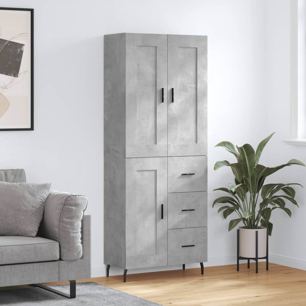 betonszürke szerelt fa magasszekrény 69,5 x 34 x 180 cm