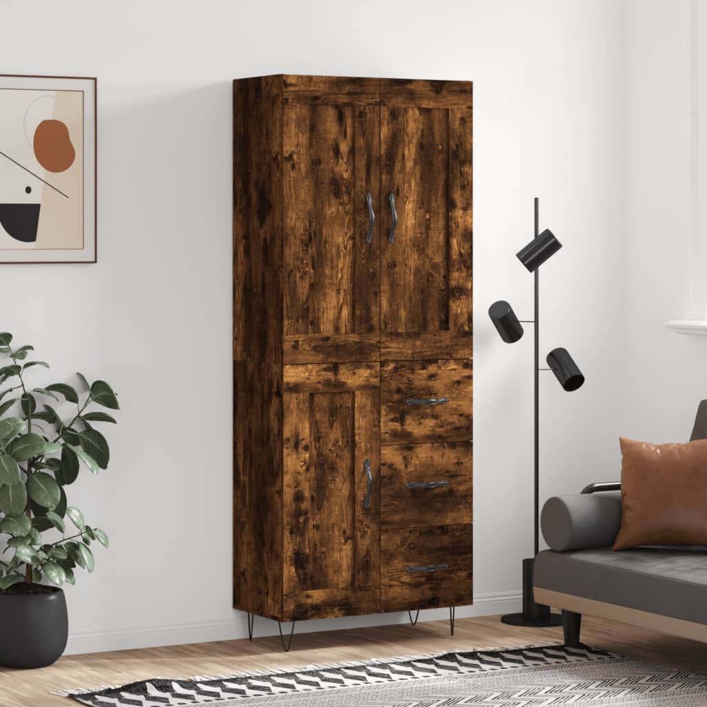 füstös tölgy színű szerelt fa magasszekrény 69,5 x 34 x 180 cm