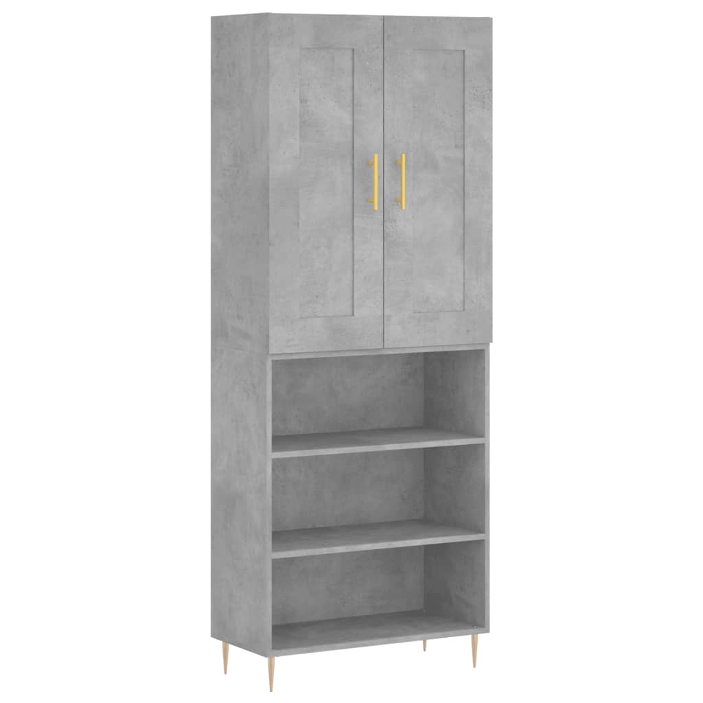 betonszürke szerelt fa magasszekrény 69,5 x 34 x 180 cm