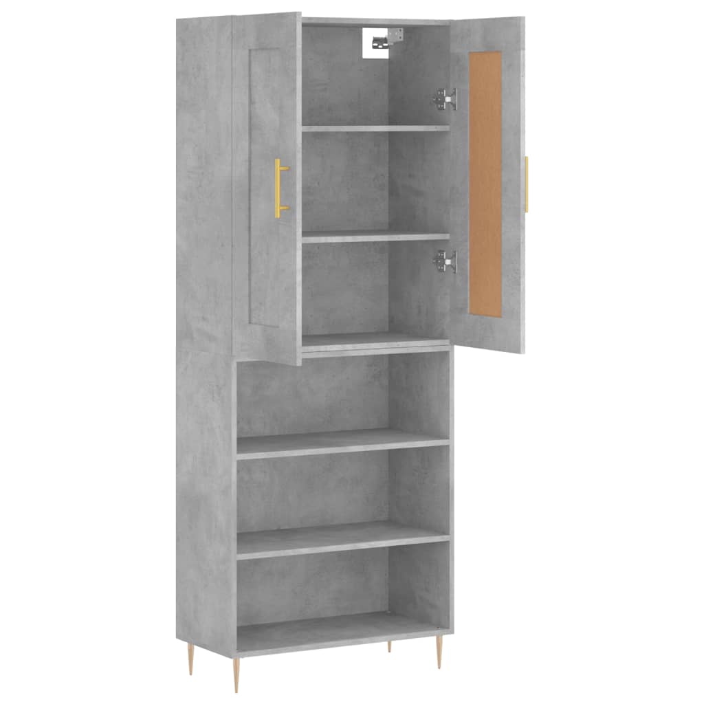 betonszürke szerelt fa magasszekrény 69,5 x 34 x 180 cm