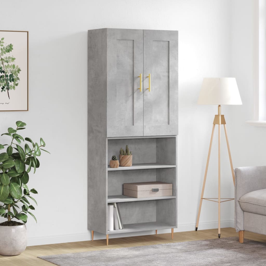 betonszürke szerelt fa magasszekrény 69,5 x 34 x 180 cm