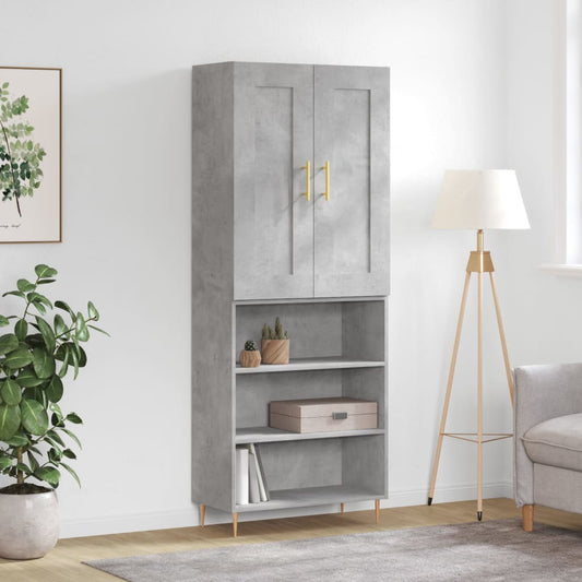 betonszürke szerelt fa magasszekrény 69,5 x 34 x 180 cm