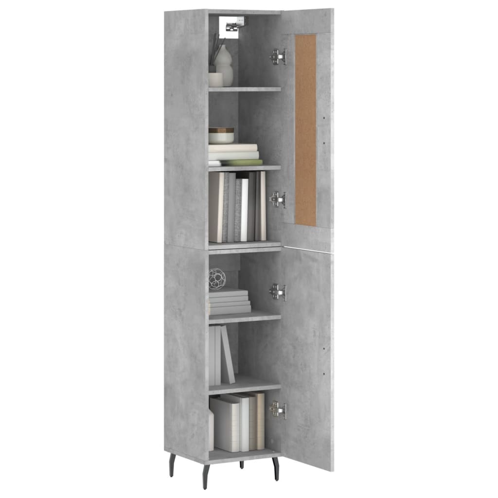 betonszürke szerelt fa magasszekrény 34,5x34x180 cm