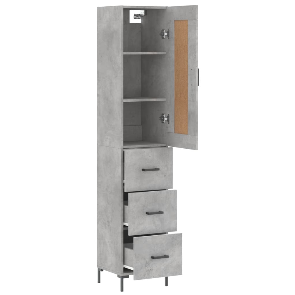 betonszürke szerelt fa magasszekrény 34,5x34x180 cm